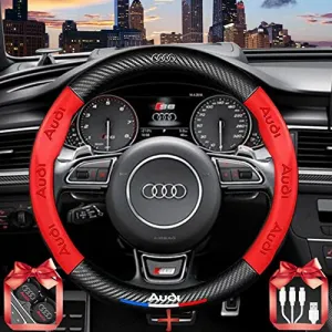Custom-Fit Steering Wheel Cover for Audi. Car Steering Wheel Covers Auto Interior Accessories, Anti Slip & Odor Free, Designed Accessories for Audi (Red, For Audi)