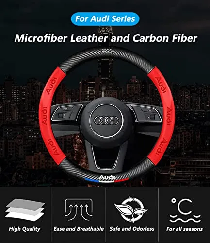 Custom-Fit Steering Wheel Cover for Audi. Car Steering Wheel Covers Auto Interior Accessories, Anti Slip & Odor Free, Designed Accessories for Audi (Red, For Audi)