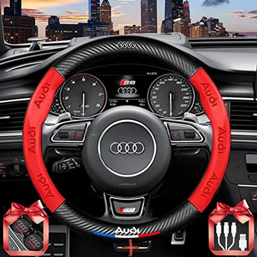 Custom-Fit Steering Wheel Cover for Audi. Car Steering Wheel Covers Auto Interior Accessories, Anti Slip & Odor Free, Designed Accessories for Audi (Red, For Audi)