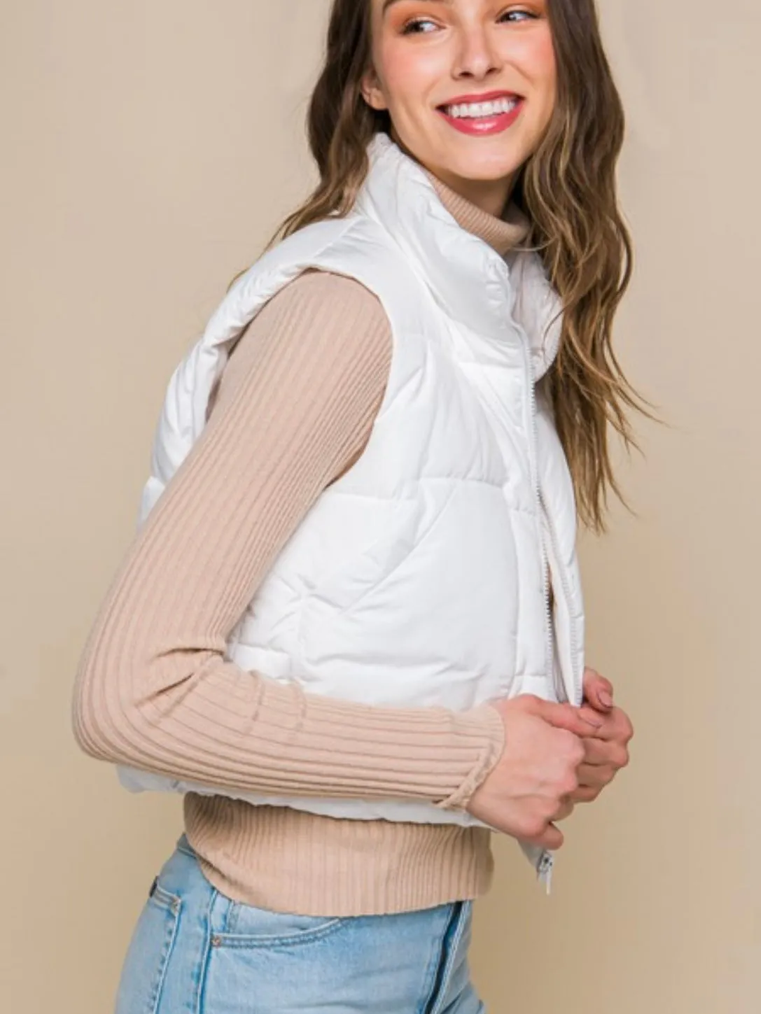 Cute Cropped Puffer Vest: White