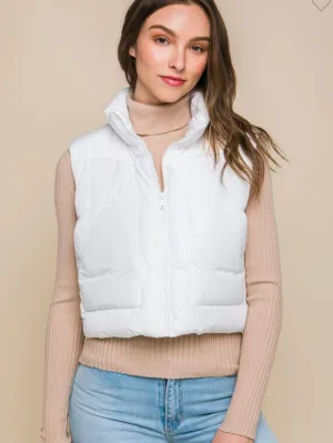 Cute Cropped Puffer Vest: White