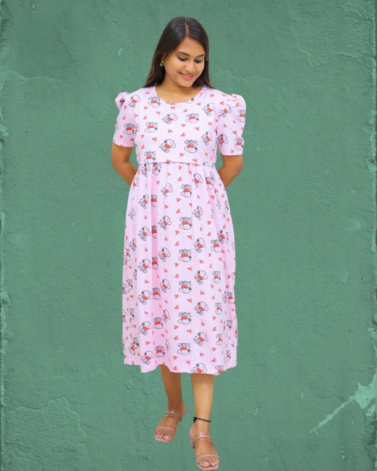 Darling | Zipless Maternity Dress - Puff Sleeves | Calf Length