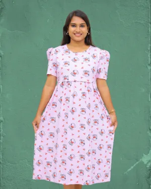 Darling | Zipless Maternity Dress - Puff Sleeves | Calf Length