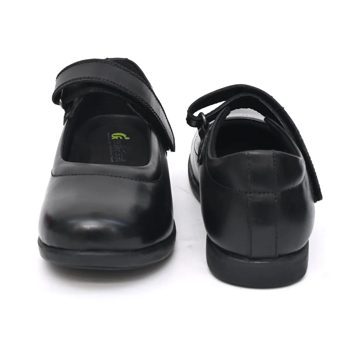 DELIA Genuine Leather Black Dual Size technology School Shoes for Girls