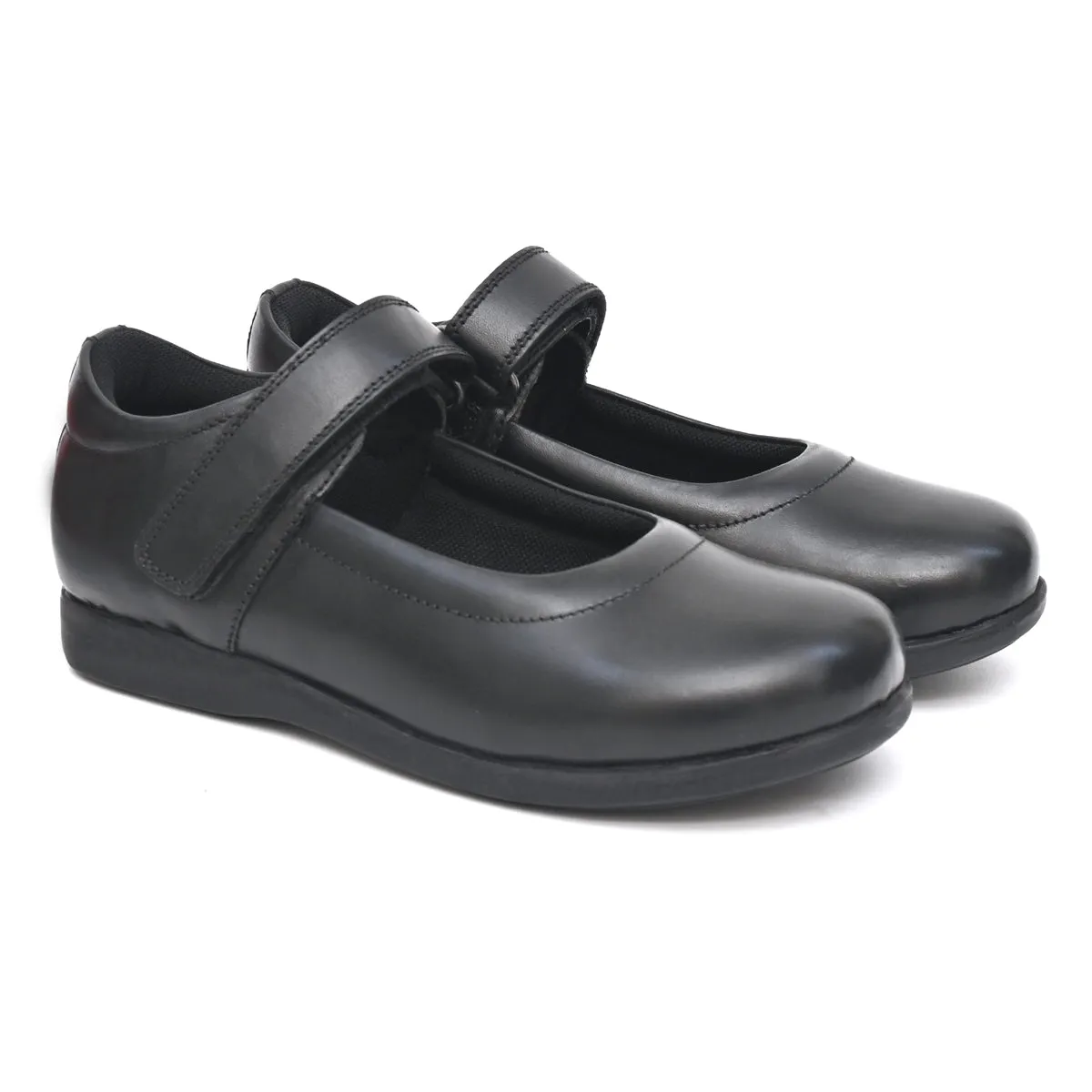 DELIA Genuine Leather Black Dual Size technology School Shoes for Girls