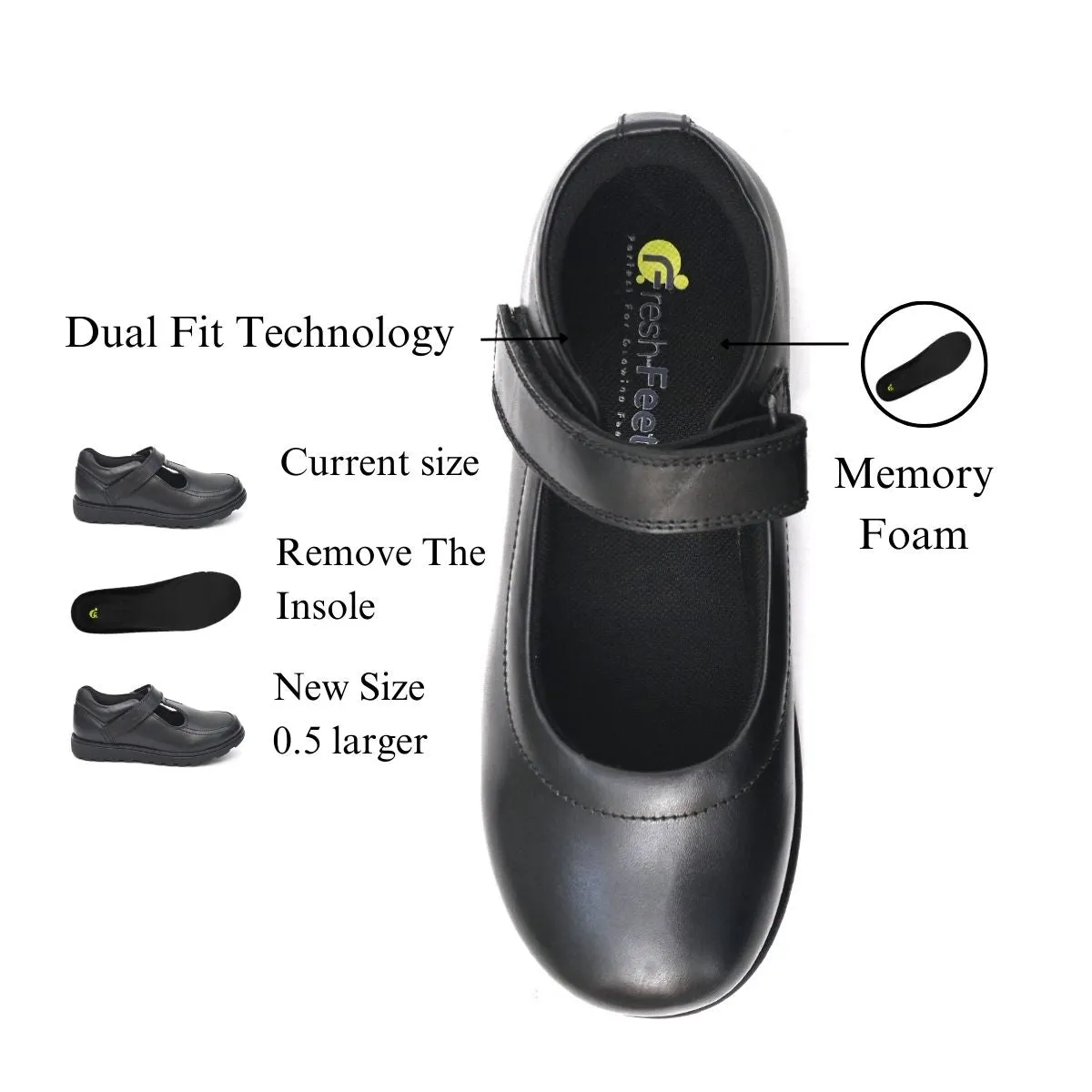 DELIA Genuine Leather Black Dual Size technology School Shoes for Girls