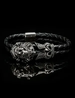 Demon&Hunter Men's Leather Braided Stainless Steel Bracelet
