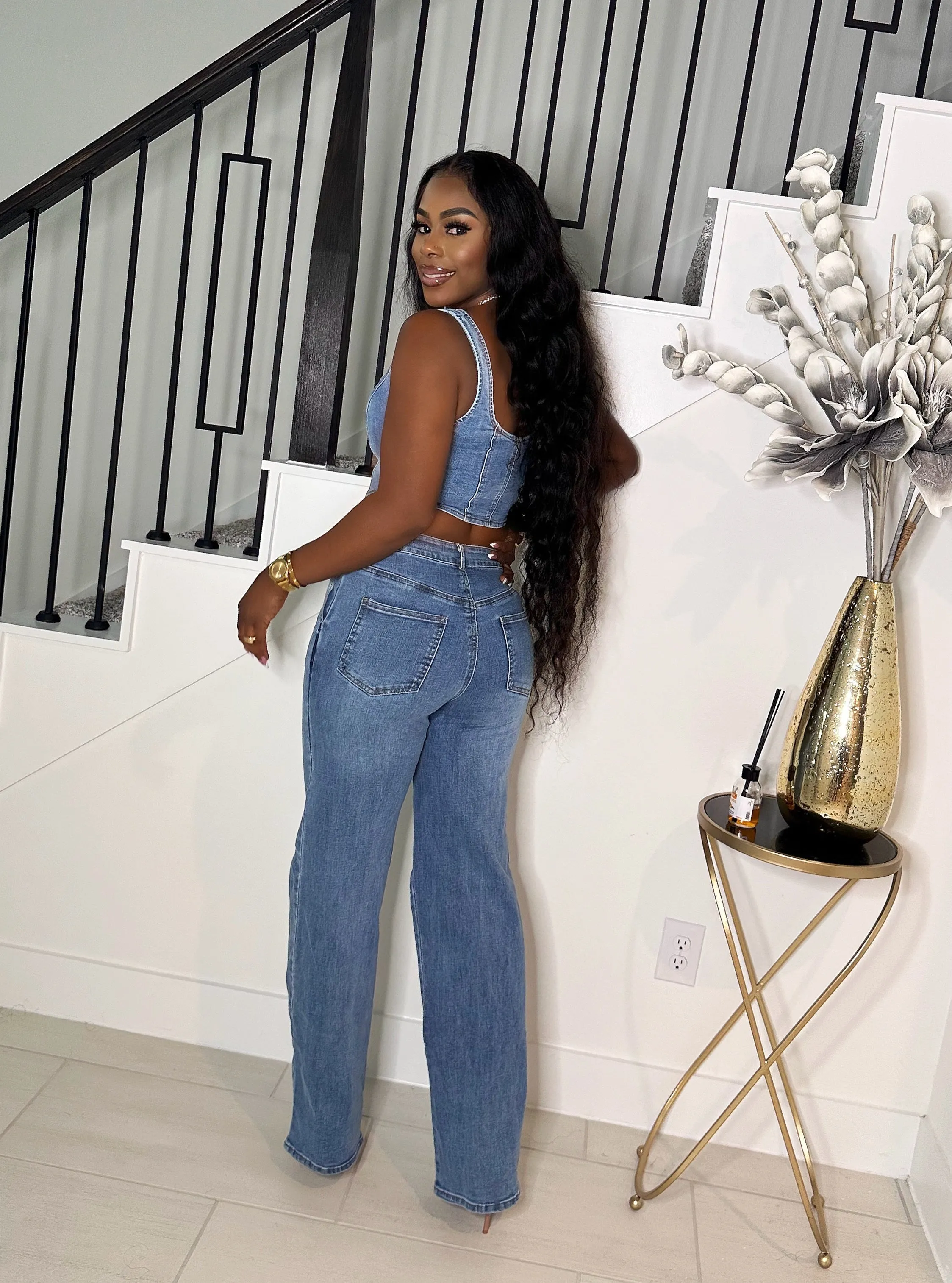 DENIM IS LIFE BUTTON DOWN MATCHING PANTS SET