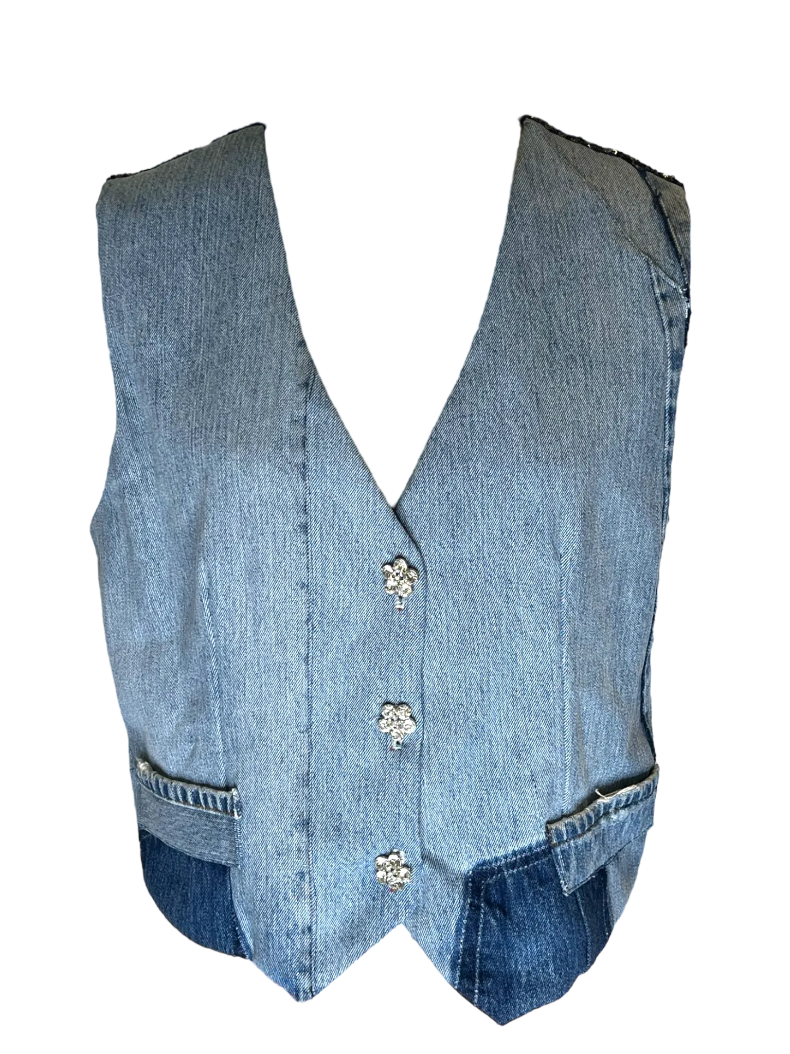 Denim Vest with Charcoal Sequin