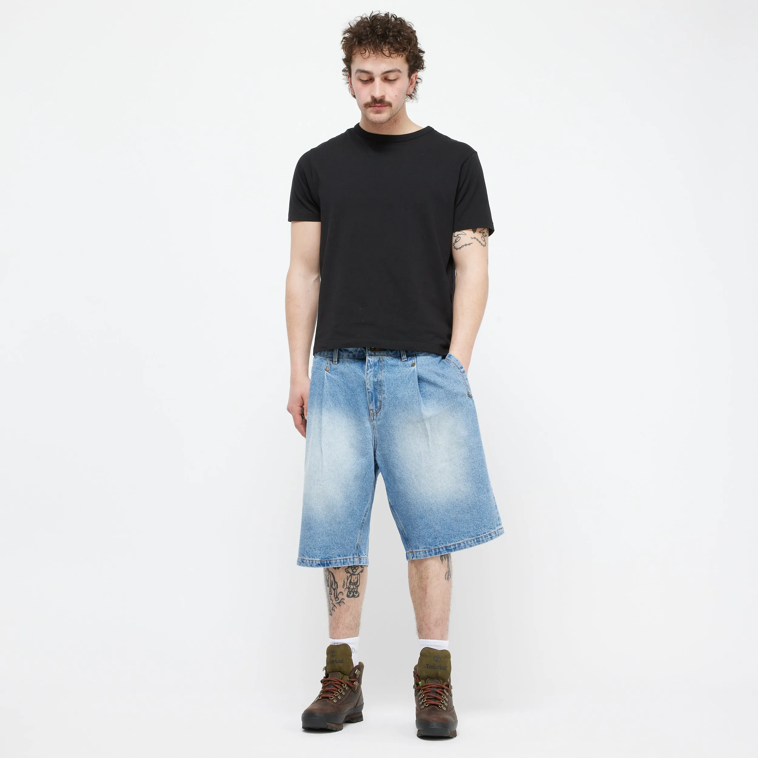 Dime - Pleated Denim Shorts  - Blye Wash