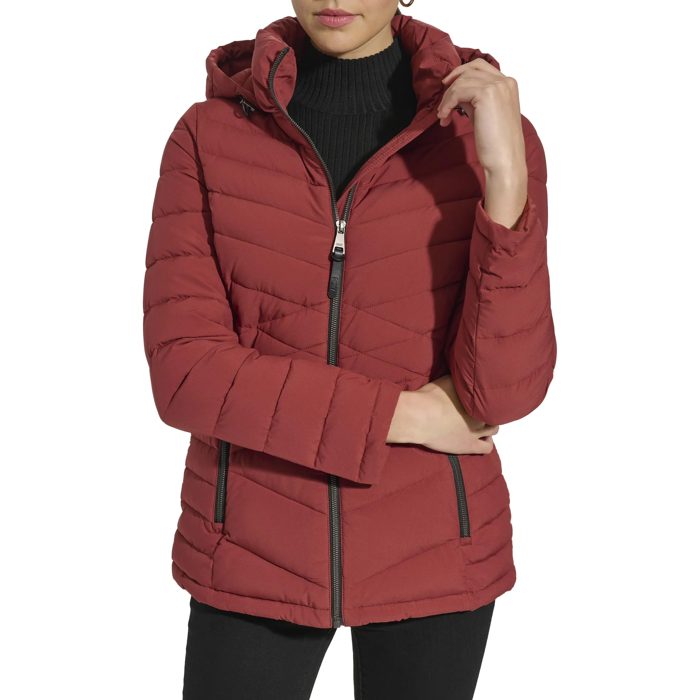DKNY Women's Hooded Light-Weight Puffer, Bricklane