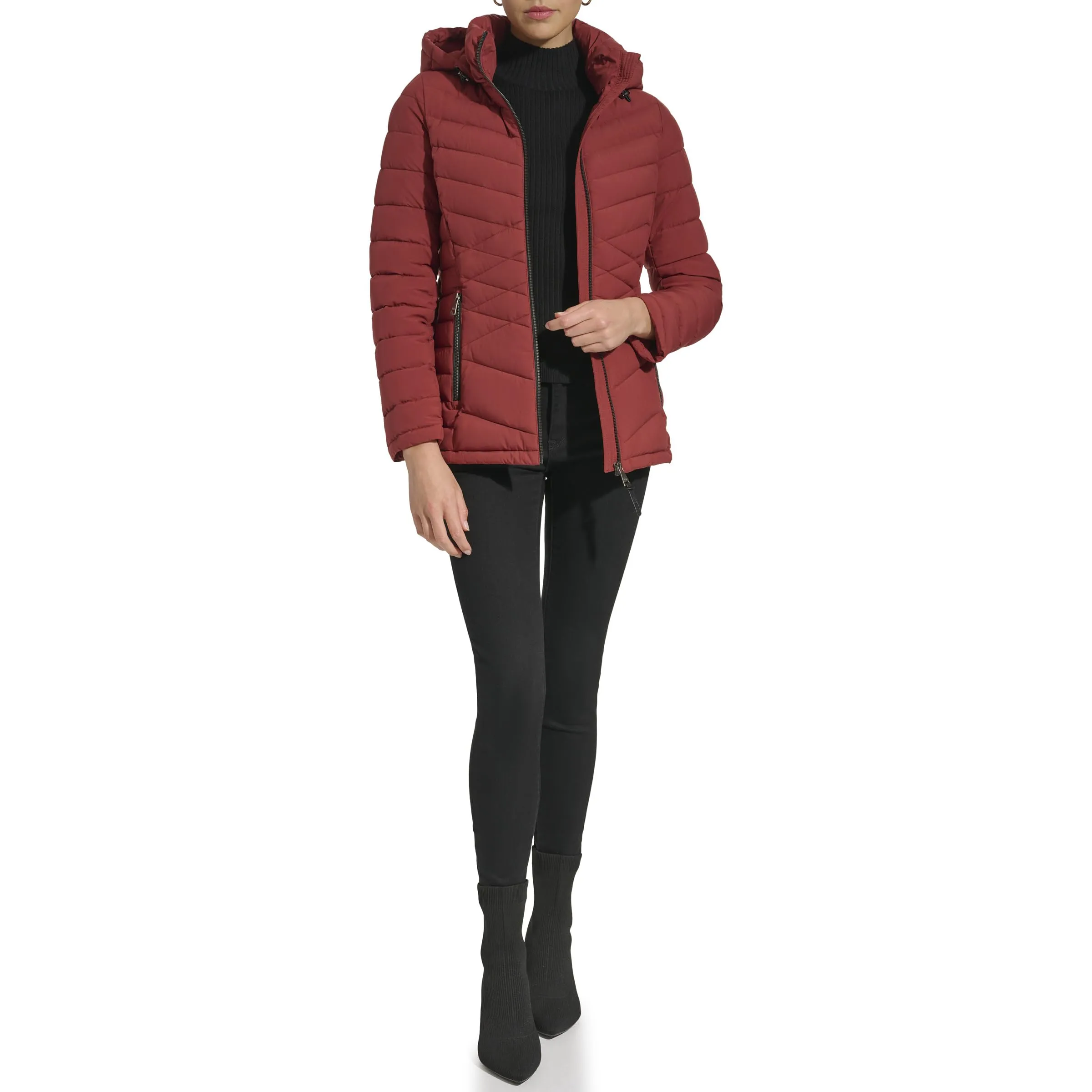 DKNY Women's Hooded Light-Weight Puffer, Bricklane