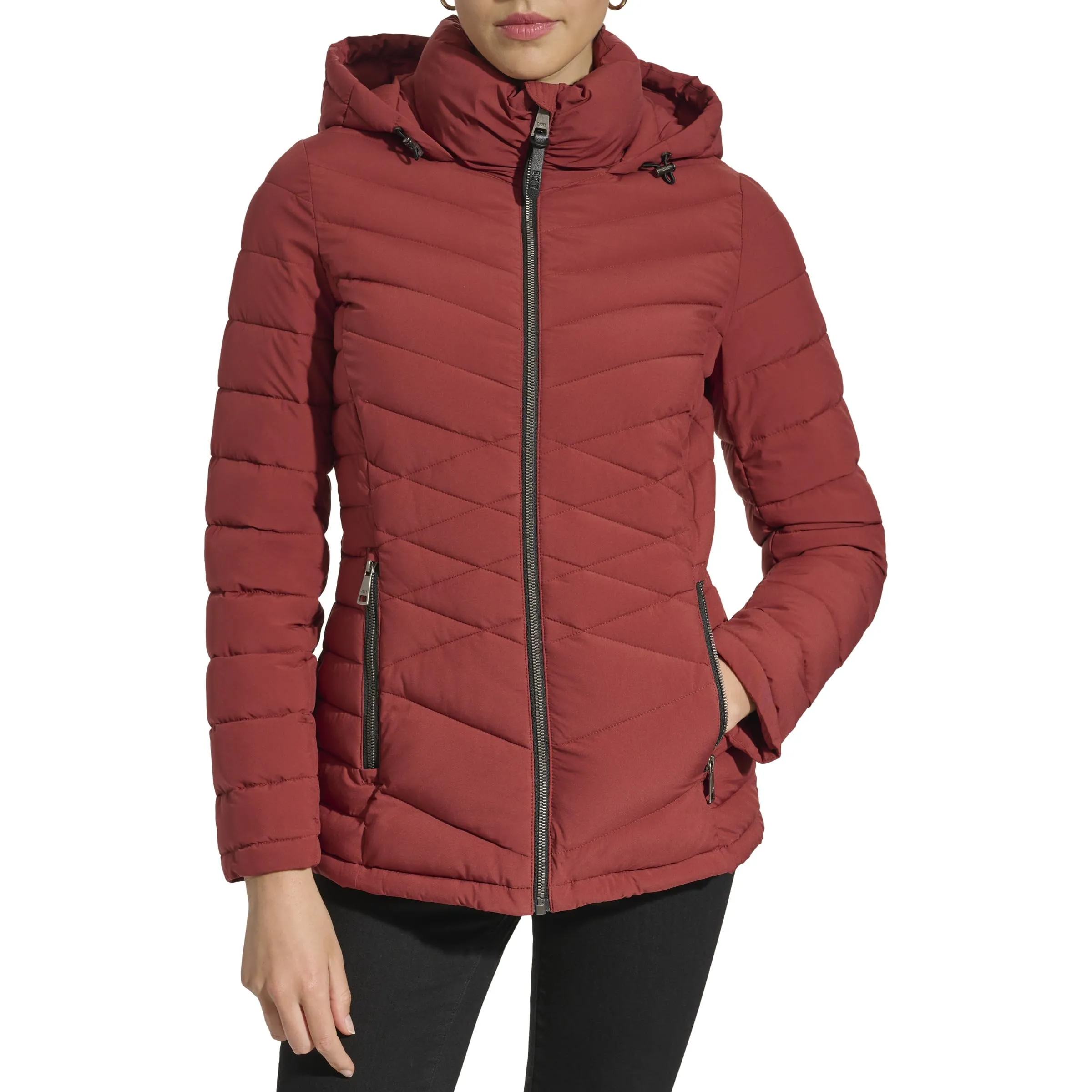 DKNY Women's Hooded Light-Weight Puffer, Bricklane
