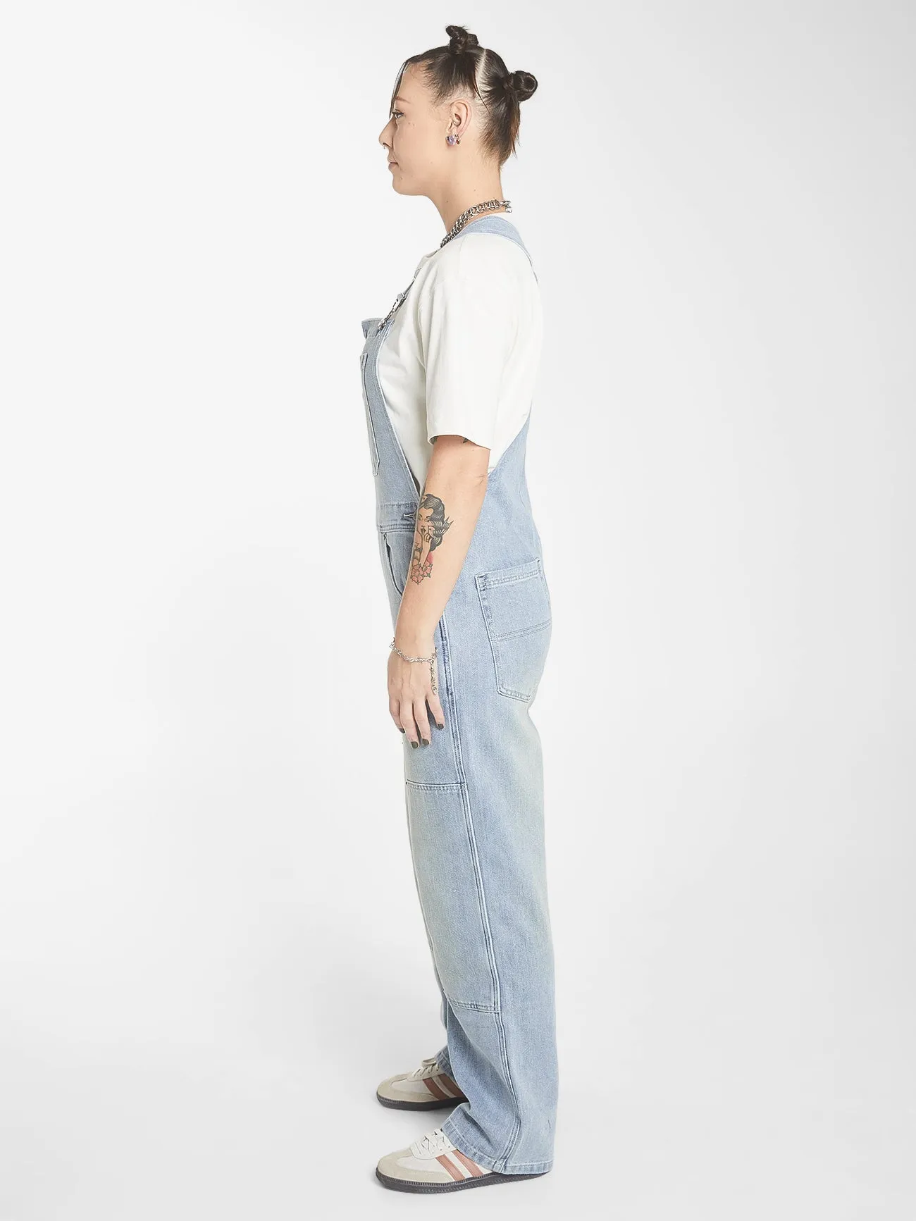 DOUBLE KNEE DENIM OVERALL - DIRTY TRADE BLUE