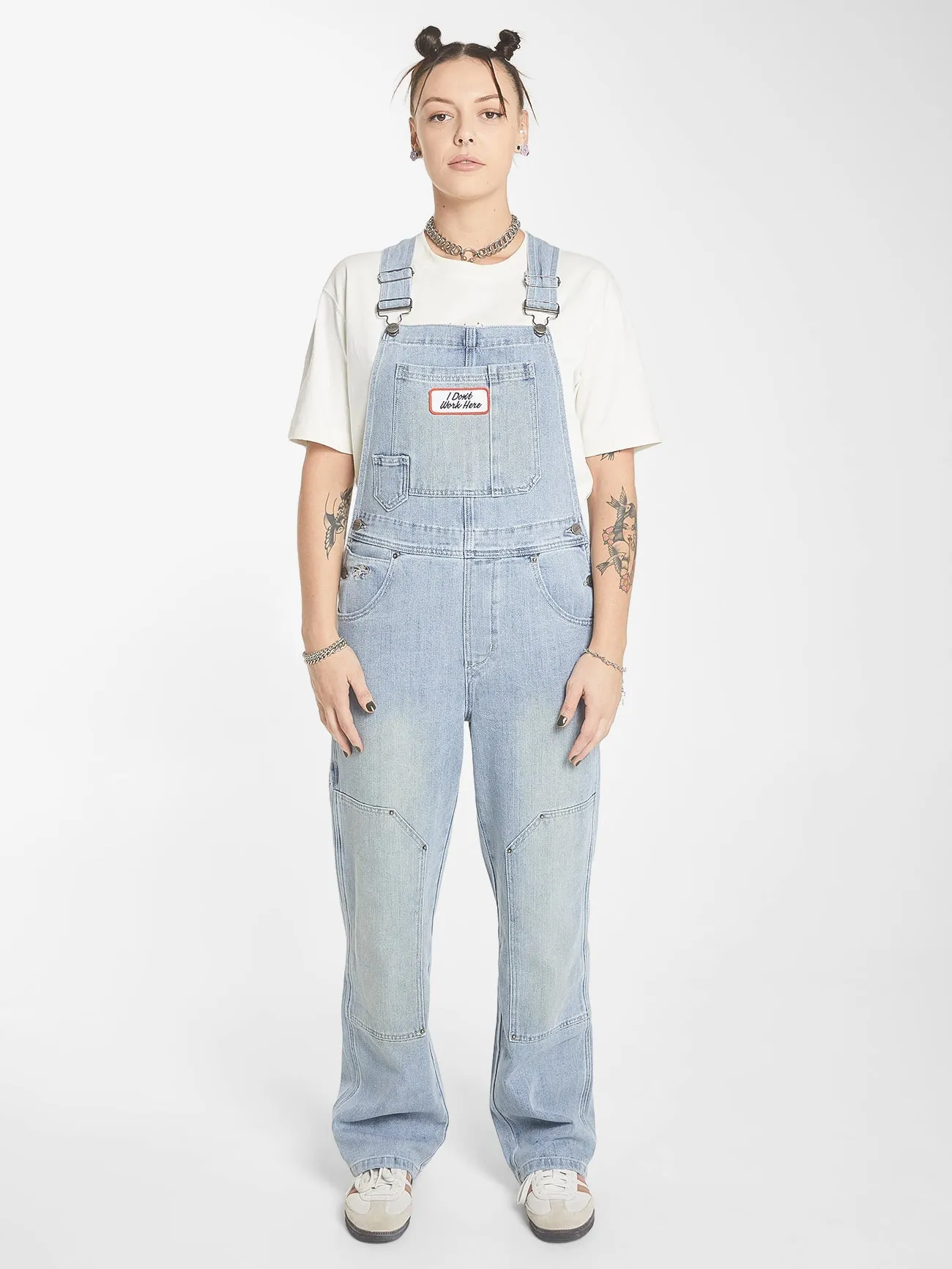 DOUBLE KNEE DENIM OVERALL - DIRTY TRADE BLUE