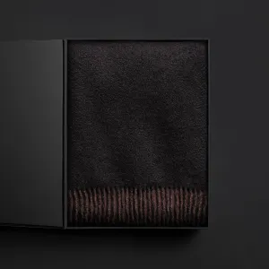 Double Sided Woven Cashmere Blanket w/ Fringe Gift Box - Black/Kona