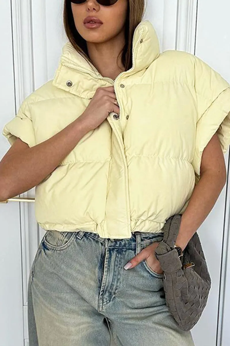 DS3155 Puffer Crop Vest Coat Outerwear