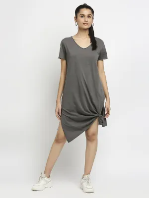 Effy Knotted Dress In Grey Solid