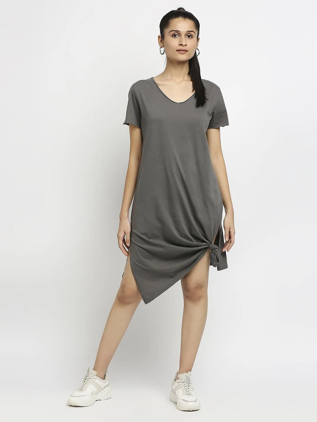 Effy Knotted Dress In Grey Solid