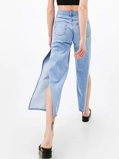 Eight-point High Waist Double-sided Split Wide-leg Jeans