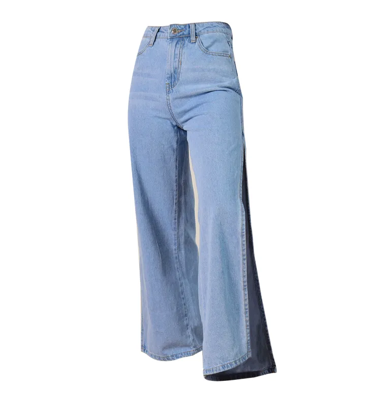 Eight-point High Waist Double-sided Split Wide-leg Jeans