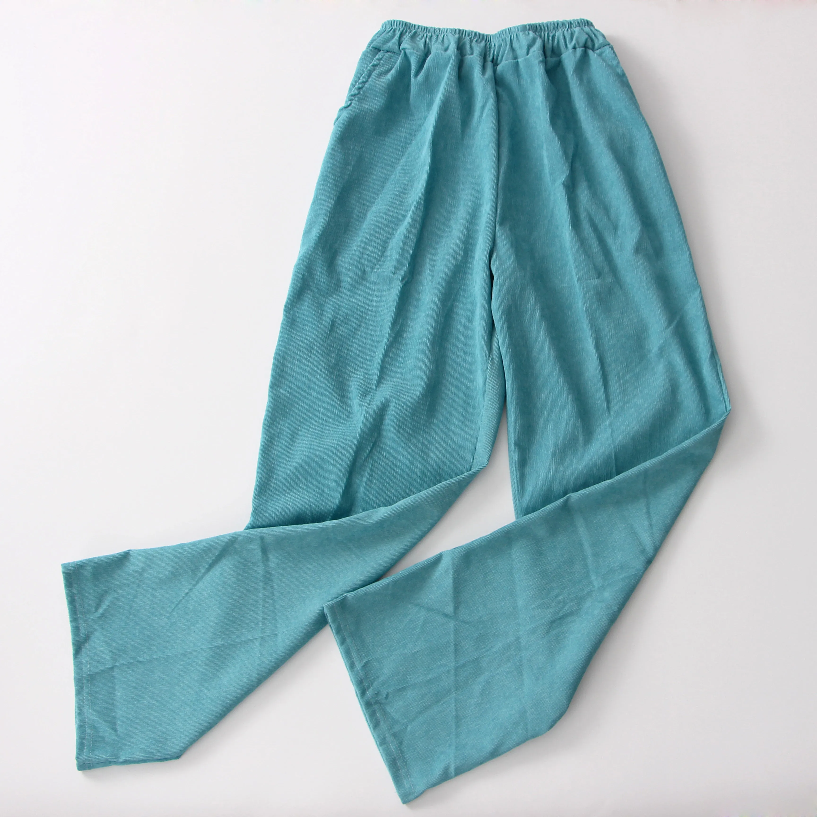 Elastic Waist Blue Corduroy Long Pants