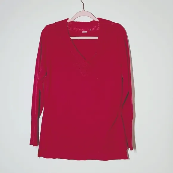 Elie Tahari Fushia 100 Cashmere V Neck Sweater Longline Quiet Luxury Large