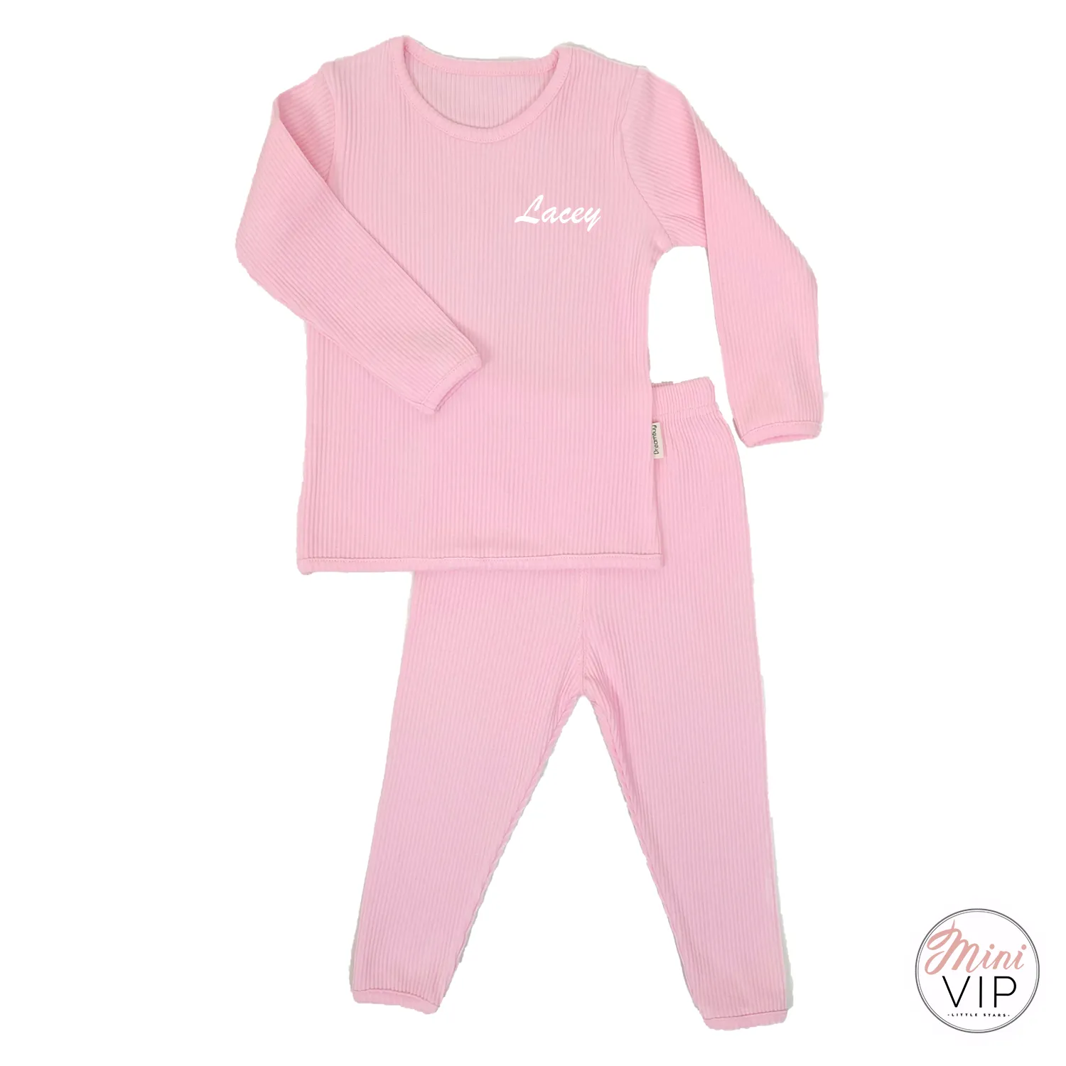 Embroidered Baby Pink Ribbed Loungewear (CURRENTLY OUT OF STOCK)