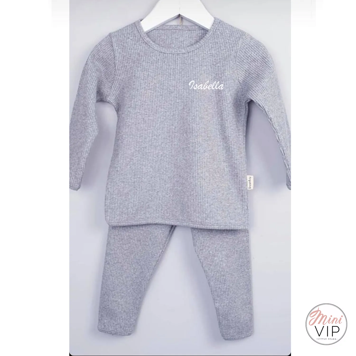 Embroidered Grey Ribbed Loungewear
