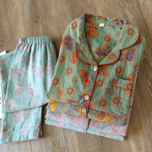 Emily™ - Vintage Butterfly Print Cotton Loungewear Set - Soft & Elegant