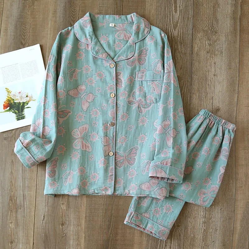 Emily™ - Vintage Butterfly Print Cotton Loungewear Set - Soft & Elegant