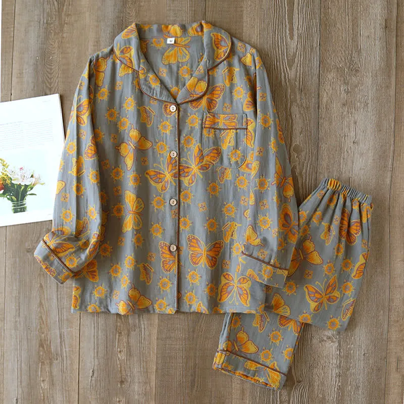 Emily™ - Vintage Butterfly Print Cotton Loungewear Set - Soft & Elegant