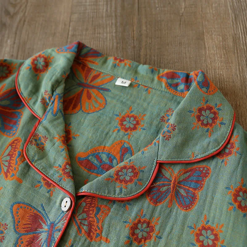 Emily™ - Vintage Butterfly Print Cotton Loungewear Set - Soft & Elegant