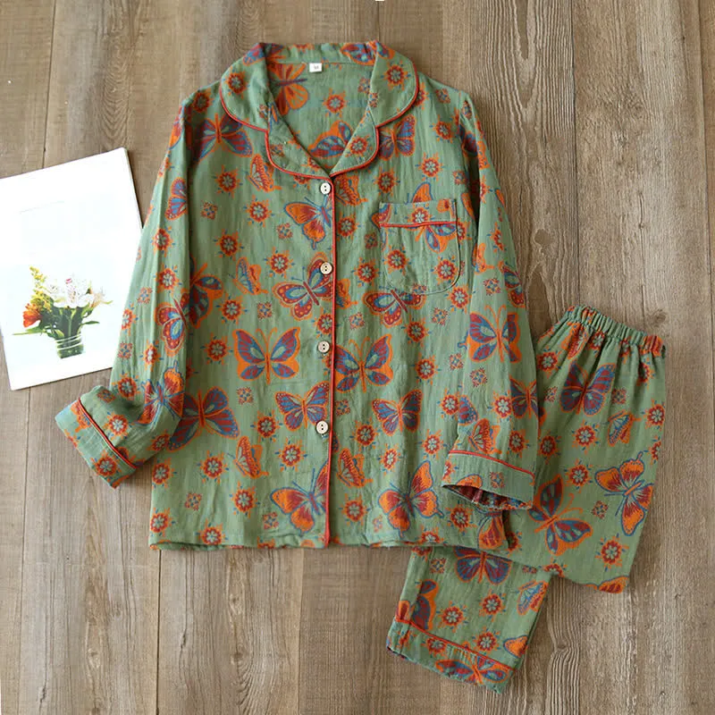 Emily™ - Vintage Butterfly Print Cotton Loungewear Set - Soft & Elegant