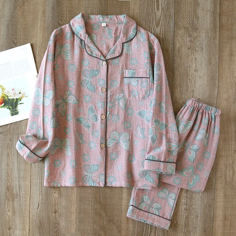 Emily™ - Vintage Butterfly Print Cotton Loungewear Set - Soft & Elegant