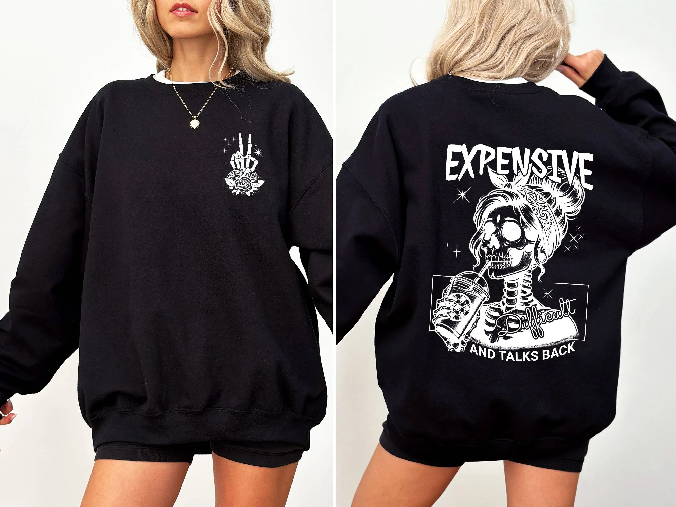 Expensive, Difficult, Talks Back, Mom, Mother, Skeleton, Sweatshirt: Ash Gray / Small