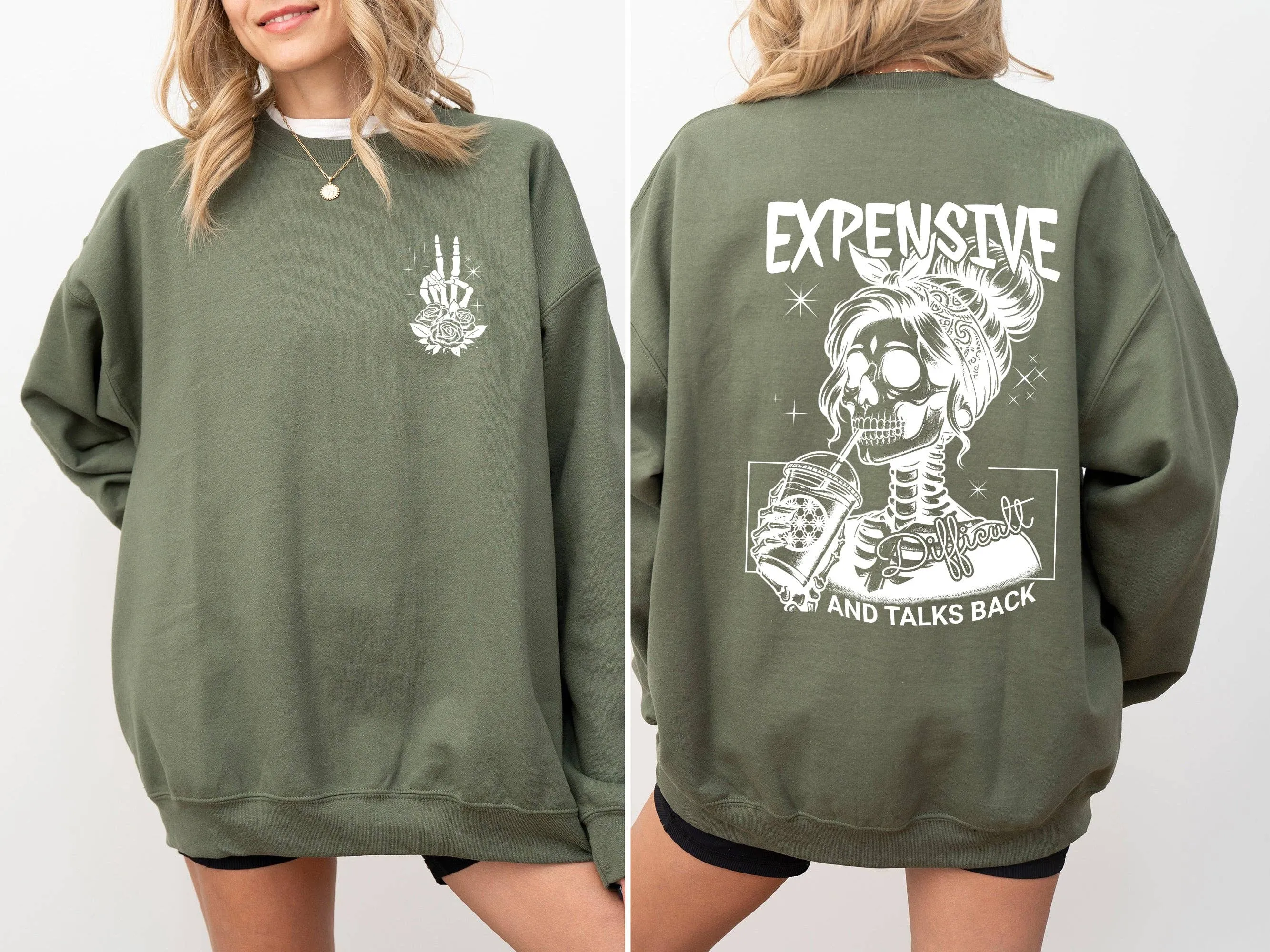 Expensive, Difficult, Talks Back, Mom, Mother, Skeleton, Sweatshirt: Ash Gray / Small