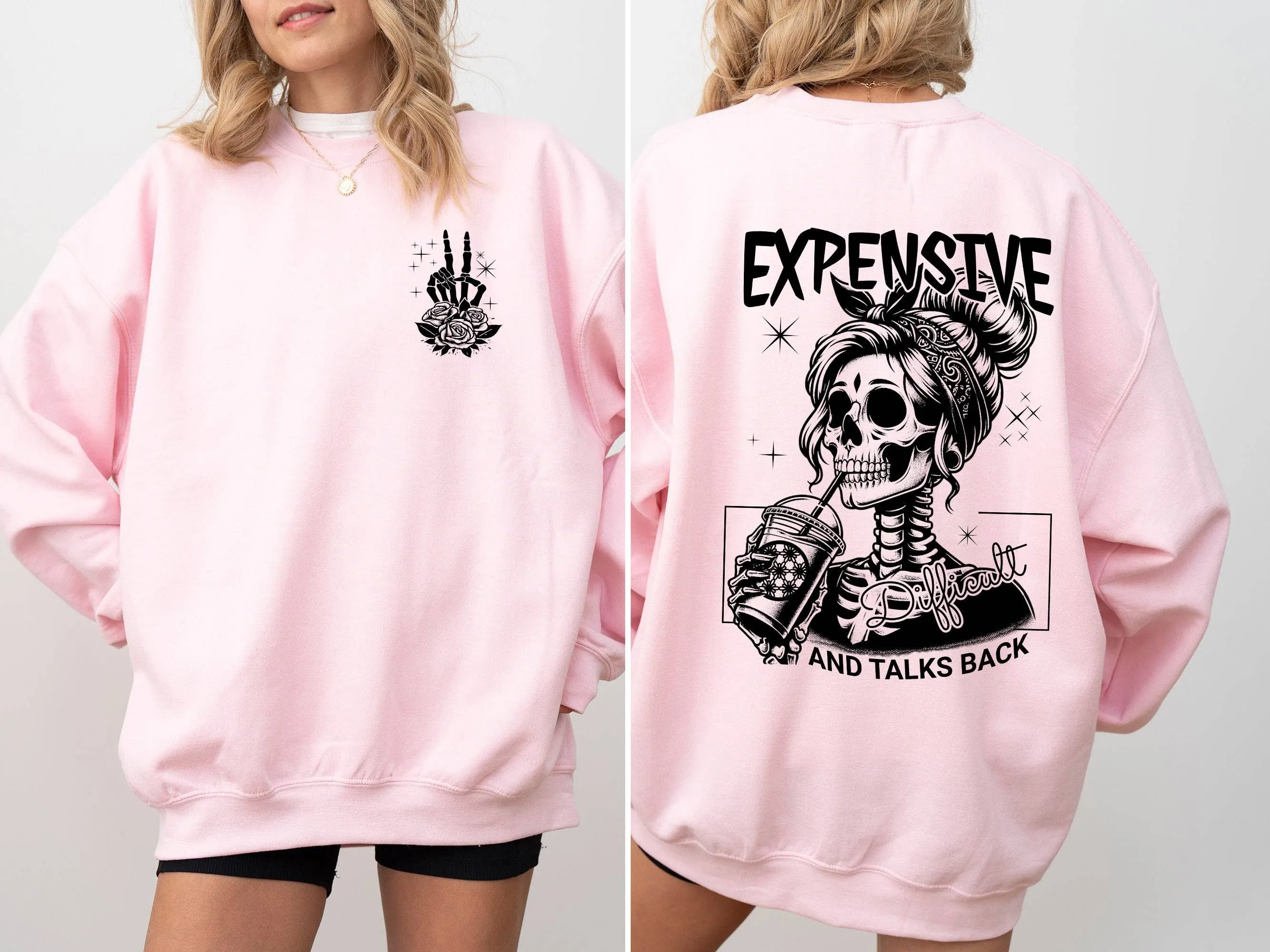 Expensive, Difficult, Talks Back, Mom, Mother, Skeleton, Sweatshirt: Ash Gray / Small