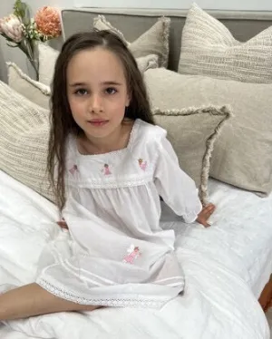 Fairy Girls White Long Sleeve Cotton Nightie