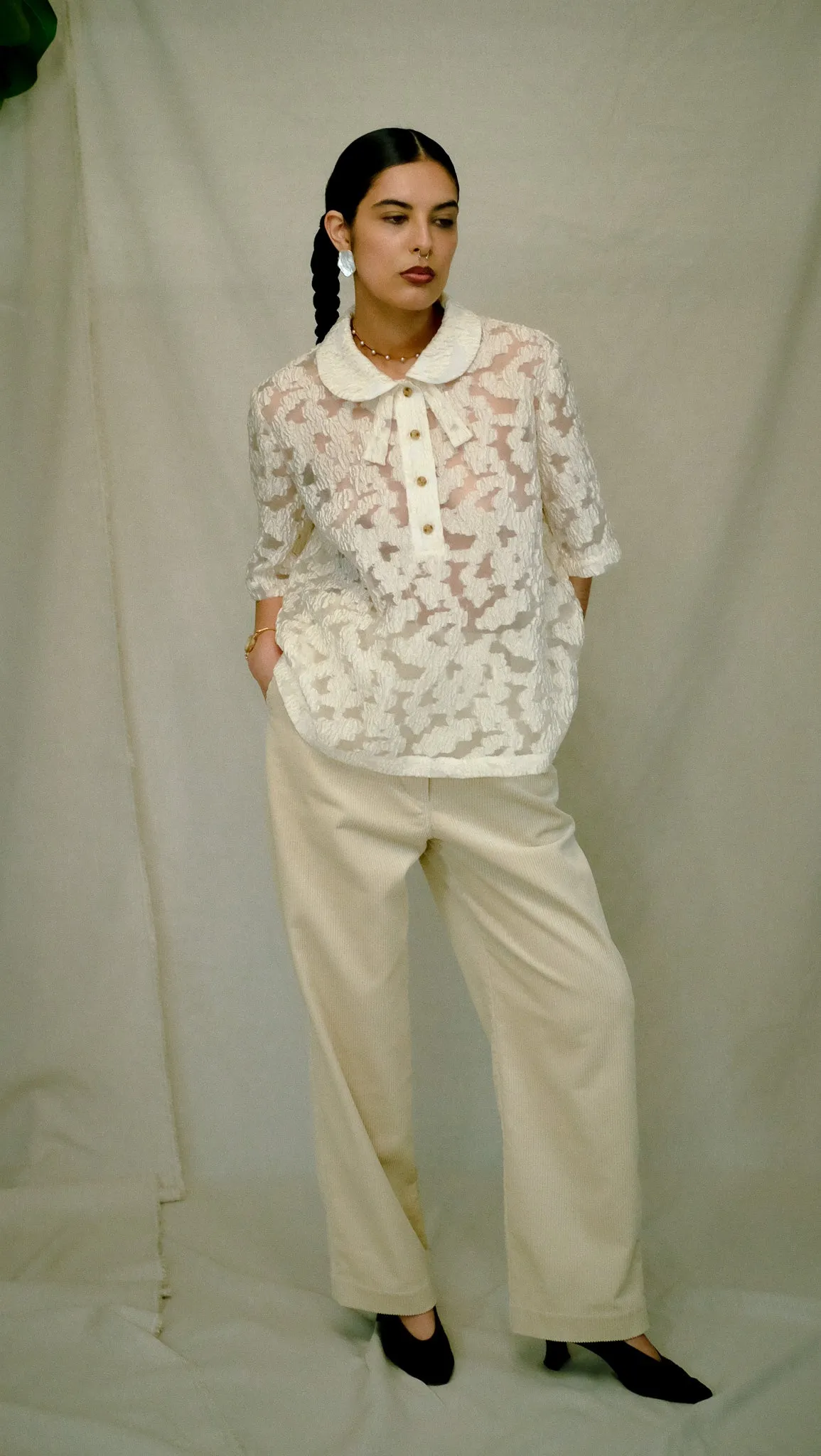 Flo Pant in Cream Corduroy- Size 4 SAMPLE