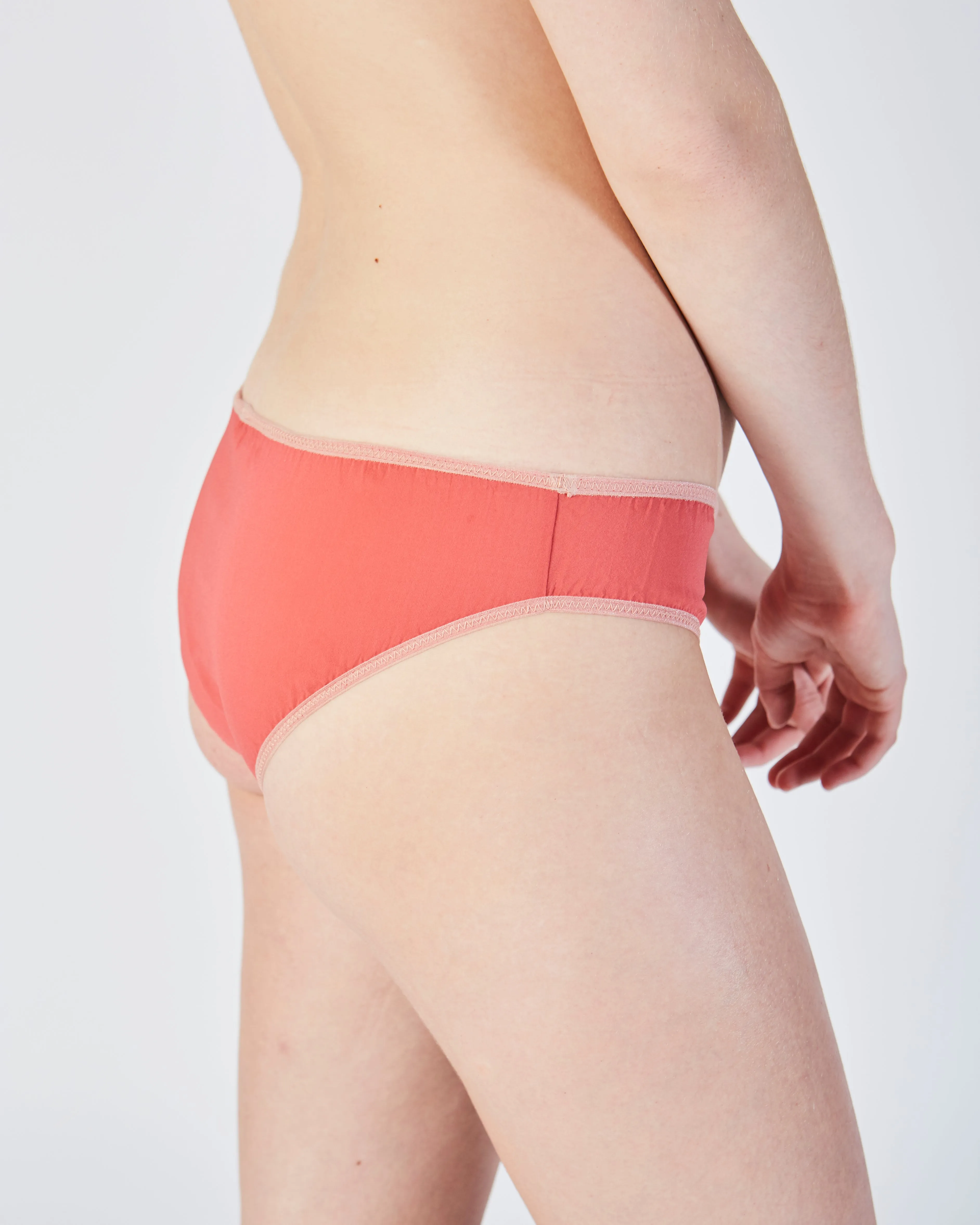 Flora stretch silk bikini brief in camelia