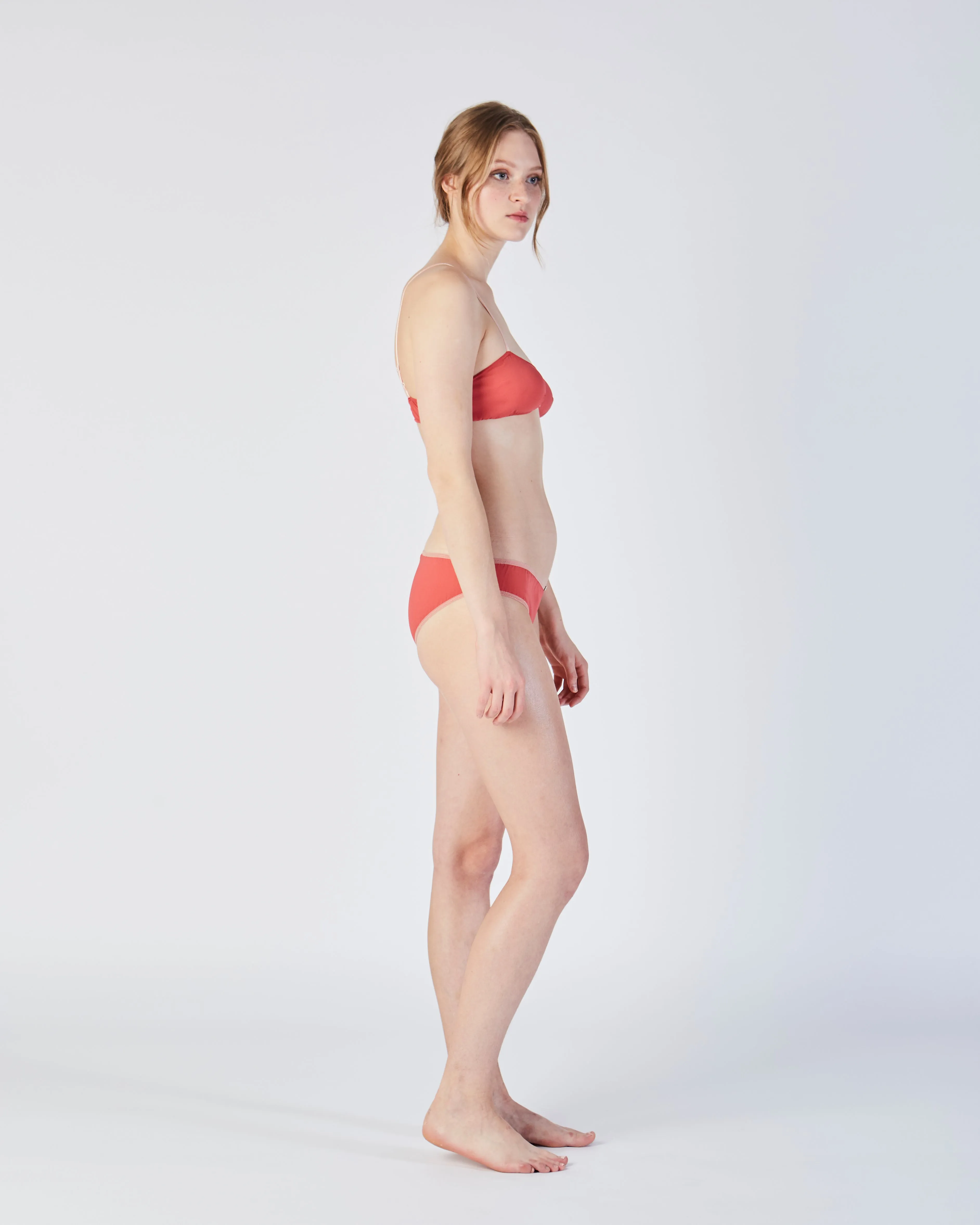 Flora stretch silk bikini brief in camelia