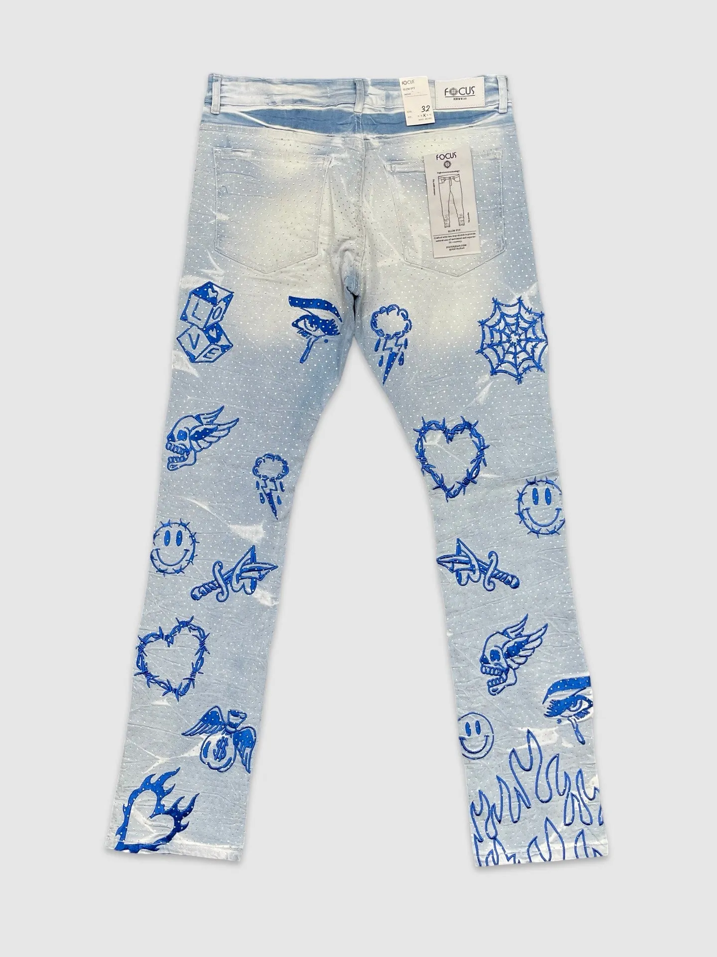 FOC-5277-All Over Emb Stone Denim Pants