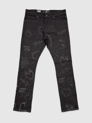 FOC-5277-All Over Emb Stone Denim Pants