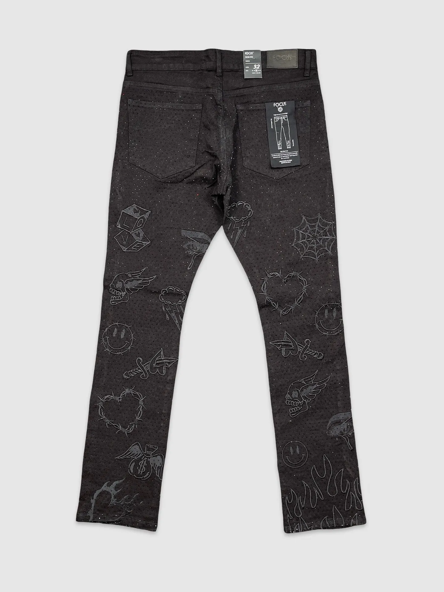 FOC-5277-All Over Emb Stone Denim Pants