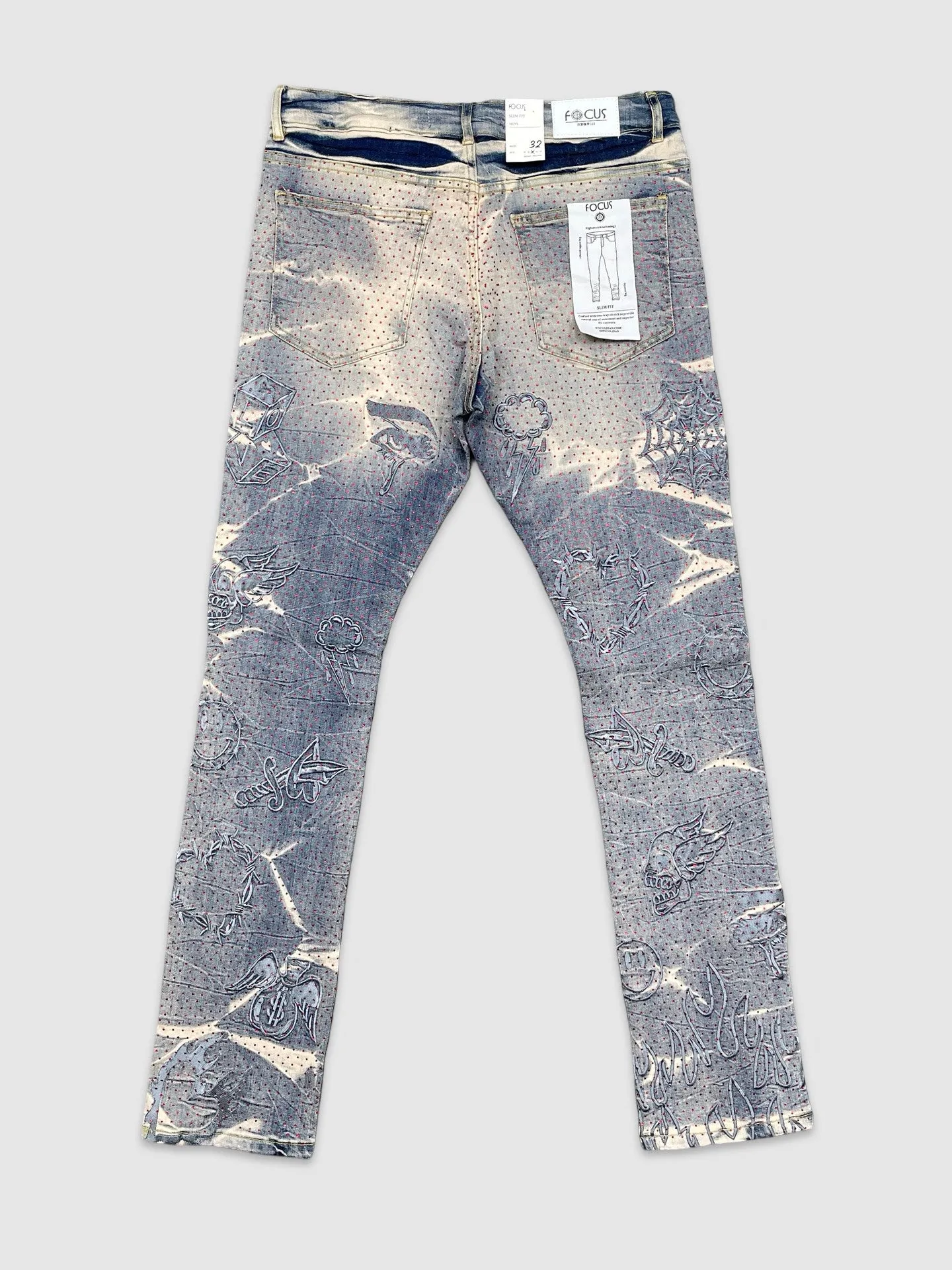 FOC-5277-All Over Emb Stone Denim Pants