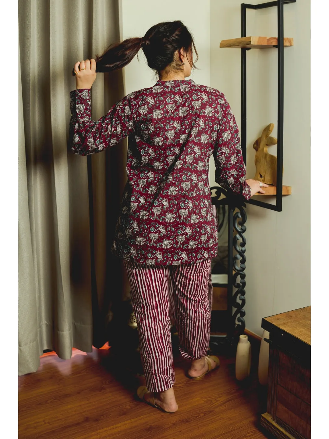 Front Pleated Wine Pure Cotton Loungewear
