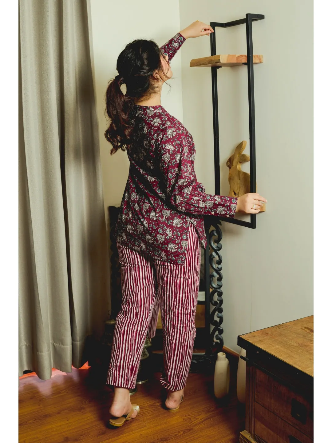 Front Pleated Wine Pure Cotton Loungewear