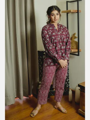 Front Pleated Wine Pure Cotton Loungewear