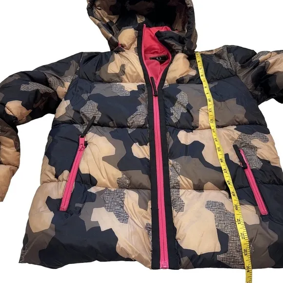 G by Giuliana Camo Puffer Jacket with Detachable Hood Size XXS Brown Pink NEW